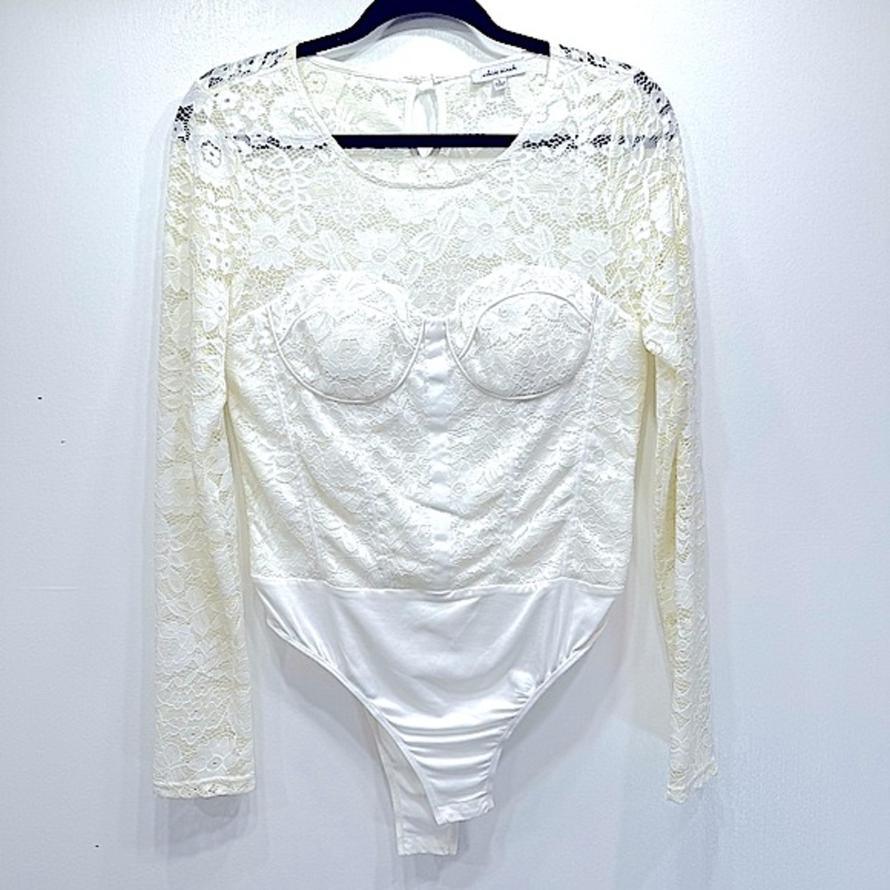 White Birch Cream Bodysuit Sheer Floral Lace Bustier Corset Bodice Coquette Boho
